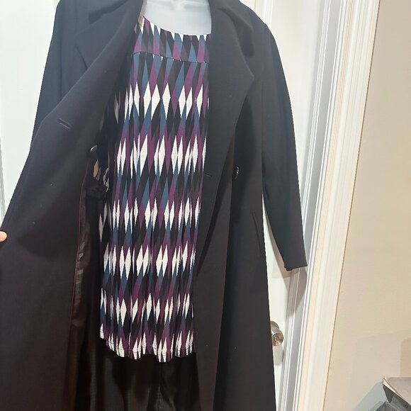 DKNY Elegant Black Wool Cashmere Blend Maxi Coat, Size 14 - Picture 8 of 16